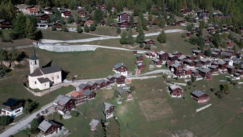 The old village in the Swiss mountains - CHANDOLIN in the canton of Valais. Small village in the Swiss mountains
