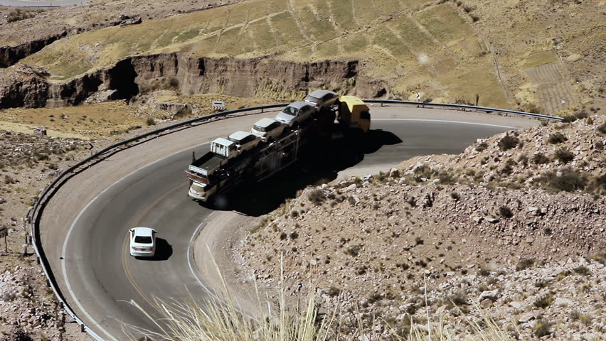 Car Hauler Truck on Cuesta de Lipán Road, Jujuy Province, Argentina - 4K