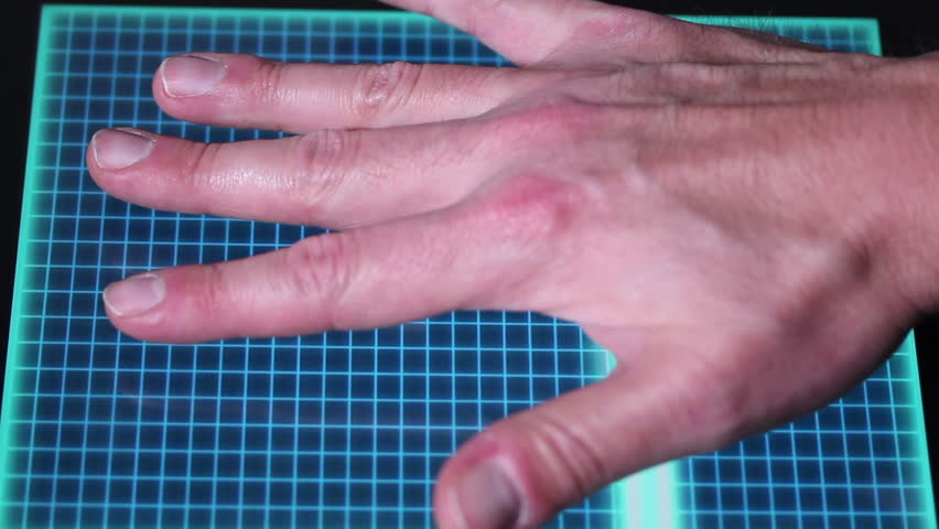 An animated denied hand scanner screen. 