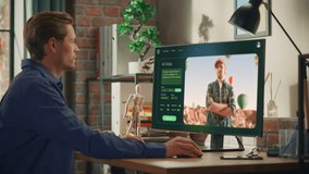 Young Creative Marketing Brand Specialist Uses AI Image Generation Software on Desktop Computer, Creating Futuristic Woman Portrait. Digital Art Creator using AI Assistant for Ebusiness - Powered by Shutterstock - Get 15% off with code: PIKWIZARD15