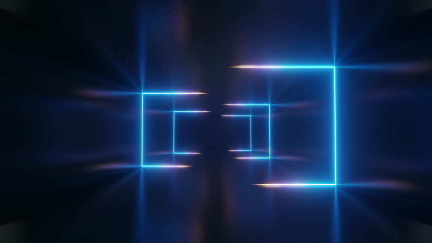 Endless corridor with neon lines tending up and moving forward a concrete corridor illuminated with blue neon lights. Futuristic abstract colorful background in bright neon blue colors. 3d animation