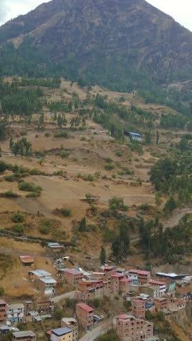 town at the foot of an immense mountain in the South American highlands