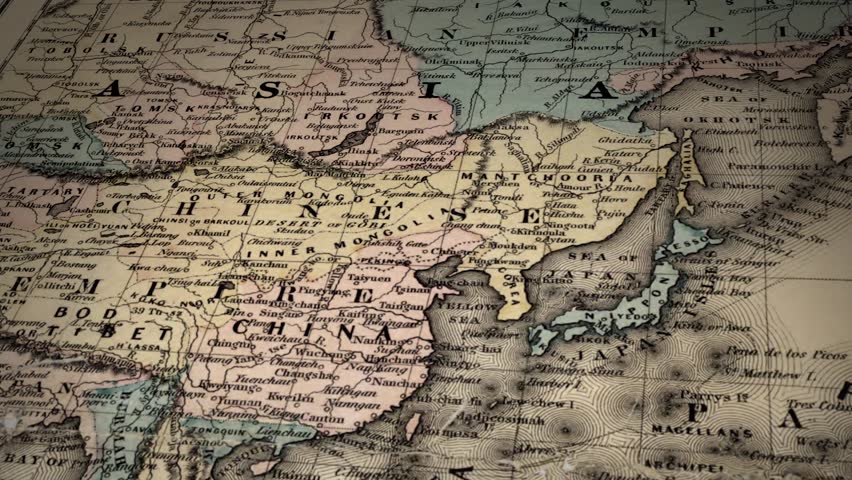 Nineteenth century old map animated move across South East Asia