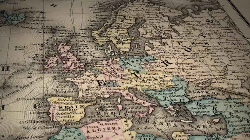 Nineteenth century old map animated move from Europe to North America