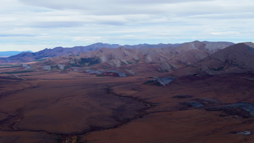 Wright Pass And Richardson Mountains In Southern Dempster Highway Of Yukon, Canada. Aerial Shot