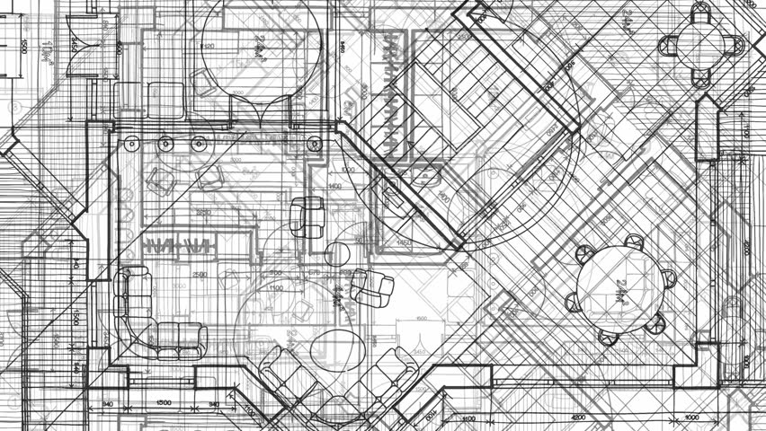 Architecture design: blueprint plan - vector illustration of a plan modern residential building - technology, industry, business concept illustration: real estate, building, construction, architecture