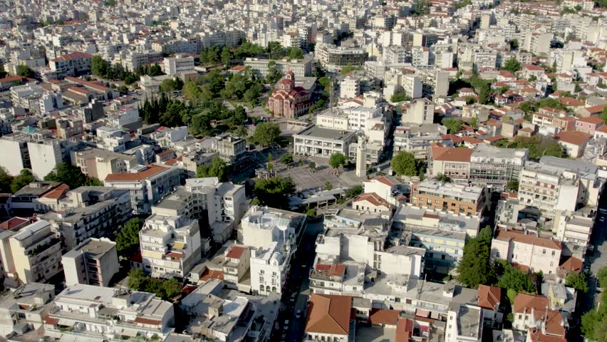 Xanthi Greece Aerial View of City Center and Central Plaza, Tower Clock Square, Thrace Region