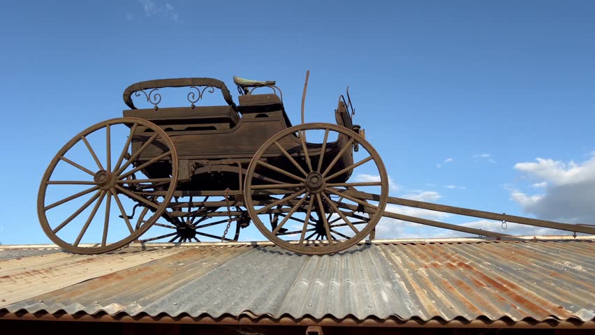 Old horse wagon on roof of an old farm in the outback of Queensland, Australia. 