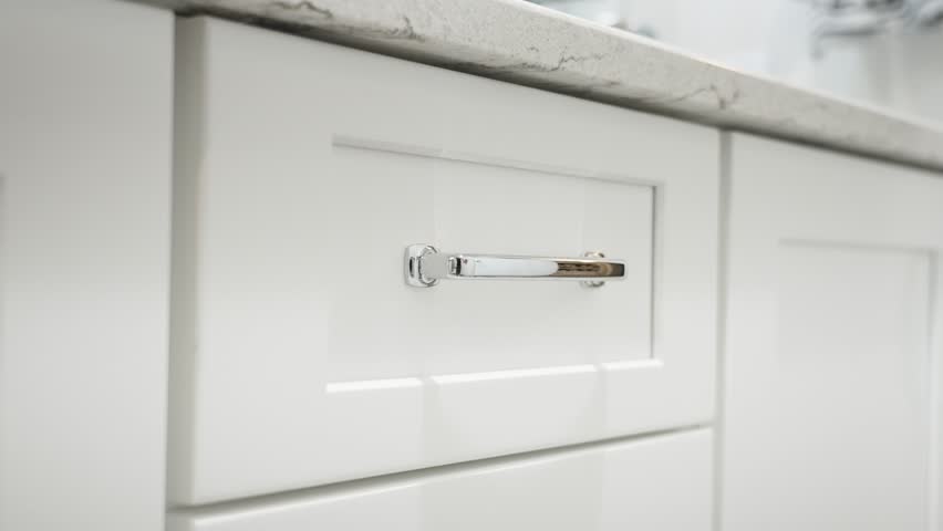 A self-Closing drawer in action. Newly installed Bathroom Remodel.