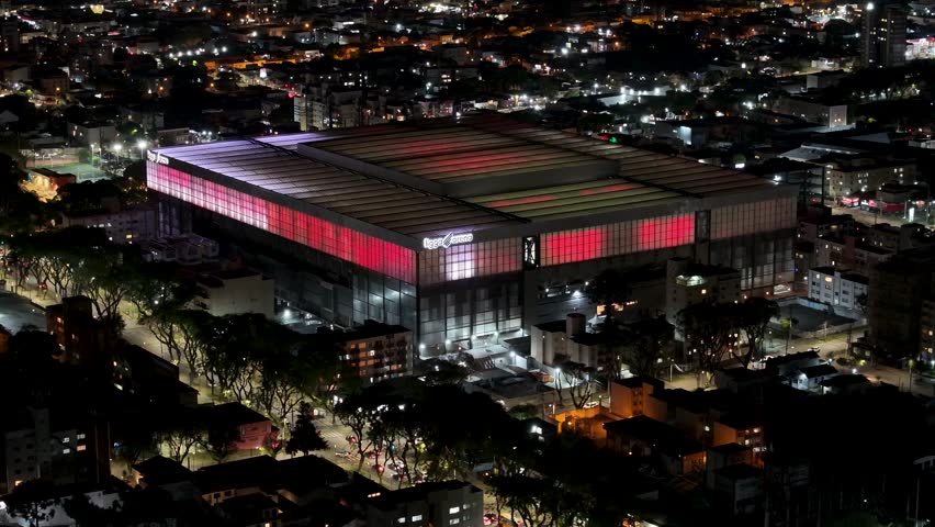 Curitiba, Parana, Brazil - 11.5.2024 - Night Illuminated Stadium At Curitiba In Parana Brazil. Southern Region. Night Stunning Landscape. Curitiba Brazil