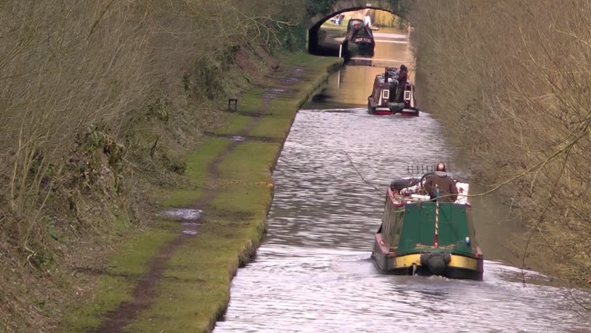 Narrow Boat Cruising on a Canal -  Cowley Tunnel, Shropshire Union Canal,