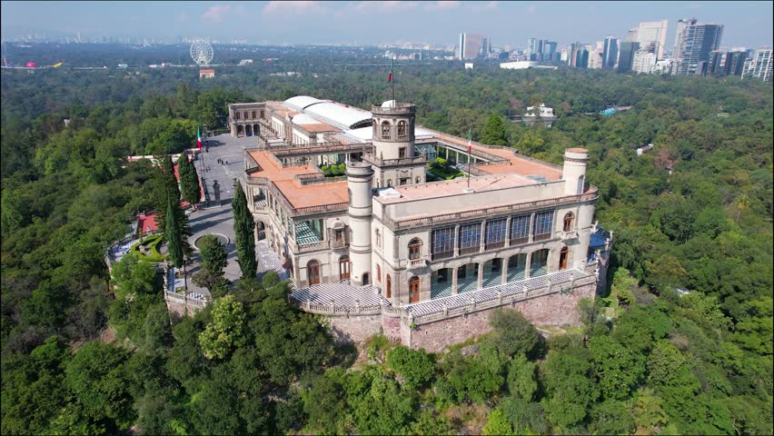 Aerial Drone View of Chapultepec Palace in Mexico City