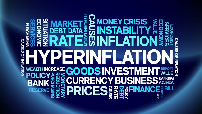 Hyperinflation animated word cloud,text design animation tag kinetic typography seamless loop. 