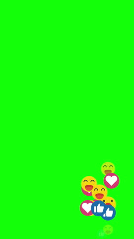 The many of emoji pop up from the corner of picture frame on the green screen background.
