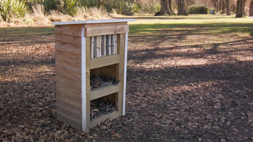 Static shot of a dog stick library in Wanaka, New Zealand