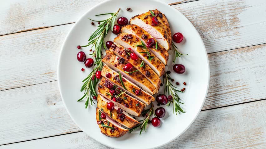 Roasted Chicken Fillet With Cranberries and Fresh Rosemary