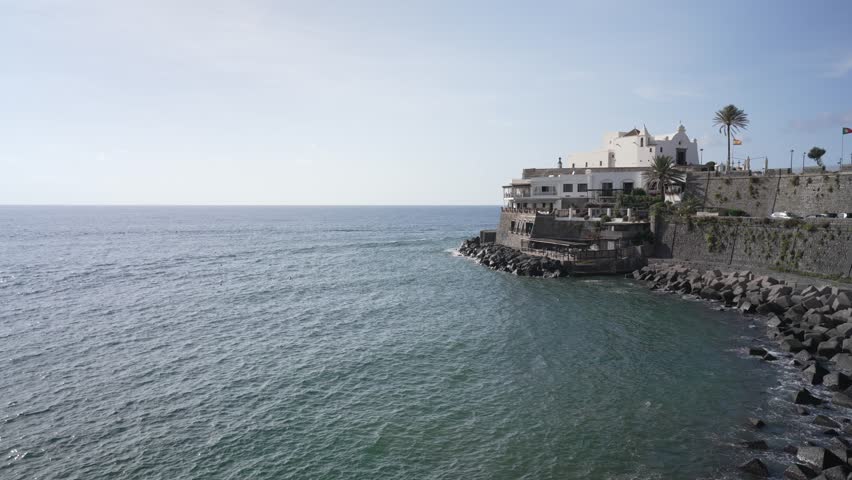 View of Chiesa del Soccorso church in Forio and Tyrrhenian Sea, Forio, Island of Ischia, Campania, Italy, Europe