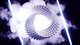 A luminous, abstract structure composed of spherical shapes, surrounded by mist and light beams, creating a sci-fi atmosphere. - Powered by Shutterstock - Get 15% off with code: PIKWIZARD15