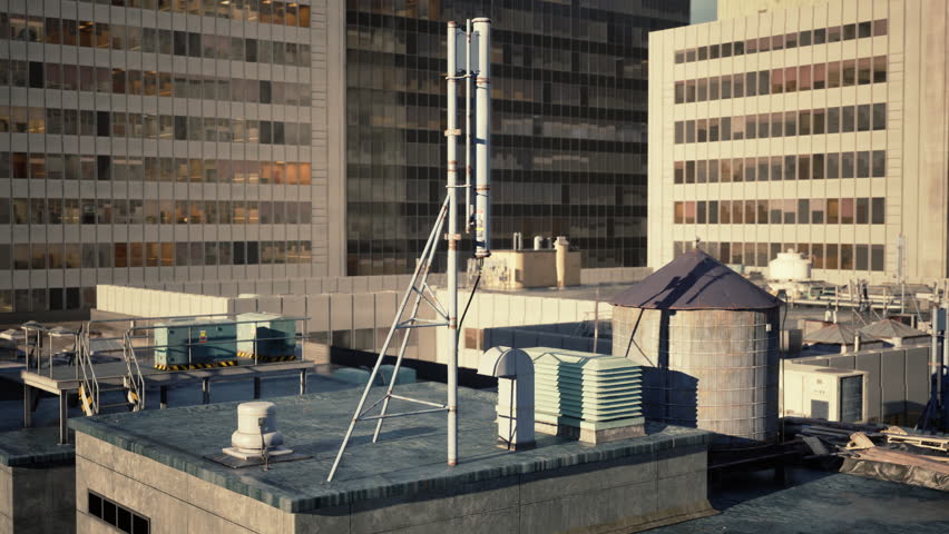 A View of a Building With a Satellite Dish on Top of It