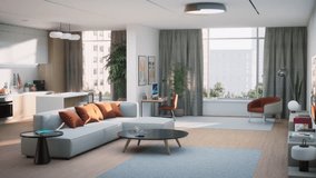 3D Interior Design Evolution as Cupboards Fill in the Kitches, and the whole Empty Apartment With Stylish Furniture, Online Shopping for a Seamless Home Transformation. Modern Decor Creation. - Powered by Shutterstock - Get 15% off with code: PIKWIZARD15