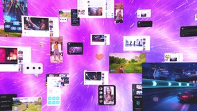 Social Media Content Digital Universe Where Multimedia, Social Profiles, and Online Gaming Converge in a Dynamic Pink Virtual Space, Illustrating the Interconnectedness of Technology and Communication - Powered by Shutterstock - Get 15% off with code: PIKWIZARD15