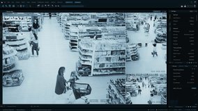 Multi-angle CCTV Footage Monitors Grocery Store. Surveillance System: Secure Shoppers Buying Products with Convenience. Advanced Security Technology Tracks Customer Throughout the Retail Environment. - Powered by Shutterstock - Get 15% off with code: PIKWIZARD15