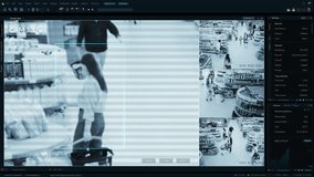 AI-powered Mock-up CCTV Footage in Supermarket: People Shopping in a Grocery Store. Multiple Camera Detect Suspicious Crime Activity, Activates Zoom in Theft Prevention Identity Analysis - Powered by Shutterstock - Get 15% off with code: PIKWIZARD15