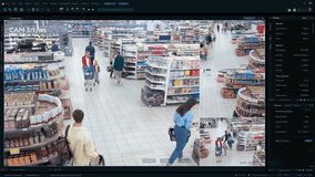 Advanced Cctv System Monitors Grocery Store Activity. Multiple Camera Angles Track Shoppers' Movements, Analyzing Traffic Patterns and Consumer Behavior in Real-time for Security and Retail Insights. - Powered by Shutterstock - Get 15% off with code: PIKWIZARD15
