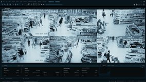 Multi-angle CCTV Footage Monitors Grocery Store. Surveillance System: Secure Shoppers Buying Products with Convenience. Advanced Security Technology Tracks Customer Throughout the Retail Environment. - Powered by Shutterstock - Get 15% off with code: PIKWIZARD15