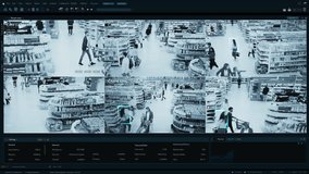 AI-powered Mock-up CCTV Footage in Supermarket: People Shopping in a Grocery Store. Multiple Camera Detect Suspicious Crime Activity, Activates Zoom in Theft Prevention Identity Analysis - Powered by Shutterstock - Get 15% off with code: PIKWIZARD15
