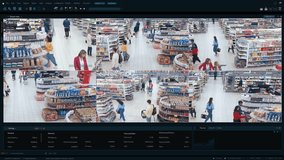 Multi-angle CCTV Footage Monitors Grocery Store. Surveillance System: Secure Shoppers Buying Products with Convenience. Advanced Security Technology Tracks Customer Throughout the Retail Environment. - Powered by Shutterstock - Get 15% off with code: PIKWIZARD15