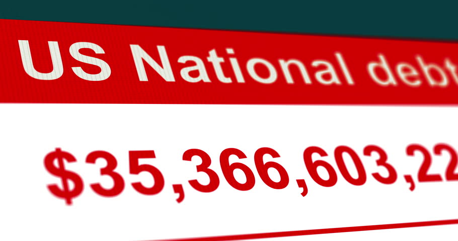 USA National Debt counter, increasing number of unprecedented state debt of United States of America, close-up footage