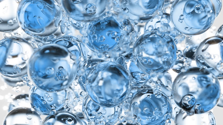 Blue cosmetic serum with liquid bubbles in a 3D abstract background. Hydrating essence gel enriched with collagen molecules. Moisturizing cream or oil for advanced skincare, beauty, and skin health. 