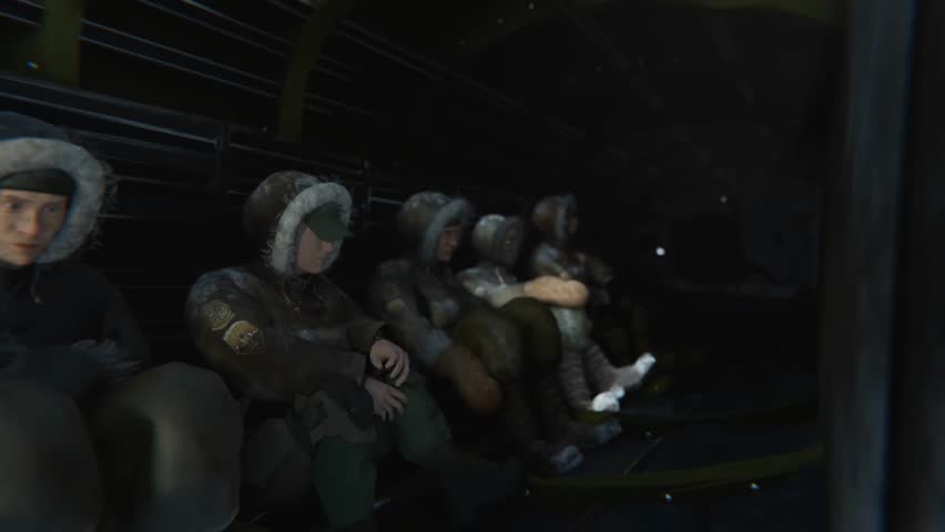 3D Animation of a crew taking shelter in part of a wrecked plane in Antarctica