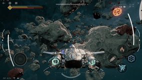 Futuristic starship shooting at the enemy fleet target in a video game mission. Starship destroying the alien spacecraft in the video game level. Starship flying into a black hole in a video game. - Powered by Shutterstock - Get 15% off with code: PIKWIZARD15