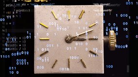 Antique wrist watch macro overlayed with code - Powered by Shutterstock - Get 15% off with code: PIKWIZARD15