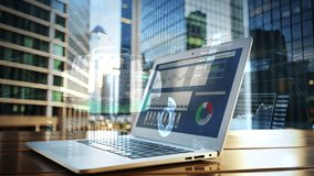 Laptop showing statistics and data with digital overlay - Powered by Shutterstock - Get 15% off with code: PIKWIZARD15