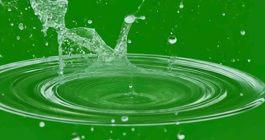 Water splash motion green screen effect with realistic droplets and ripples, perfect for video editors, animation, stock video full hd 4k footage download