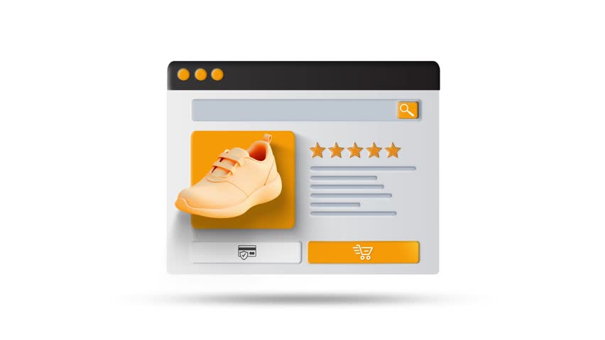 Online shopping and e-commerce application animation. Sneaker rating and adding to cart animation