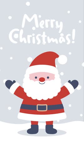 Animated Christmas vector background with Santa Claus in snow