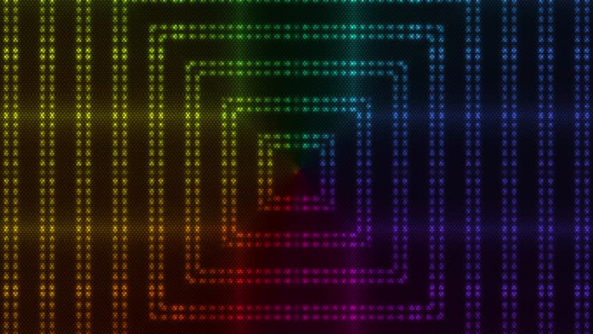 Square multicolored LED squares grid neon virtual Vj display vibrant lights board banner panel wall stage backlights tunnel and flashing blinking colours technology square lamps floods background 