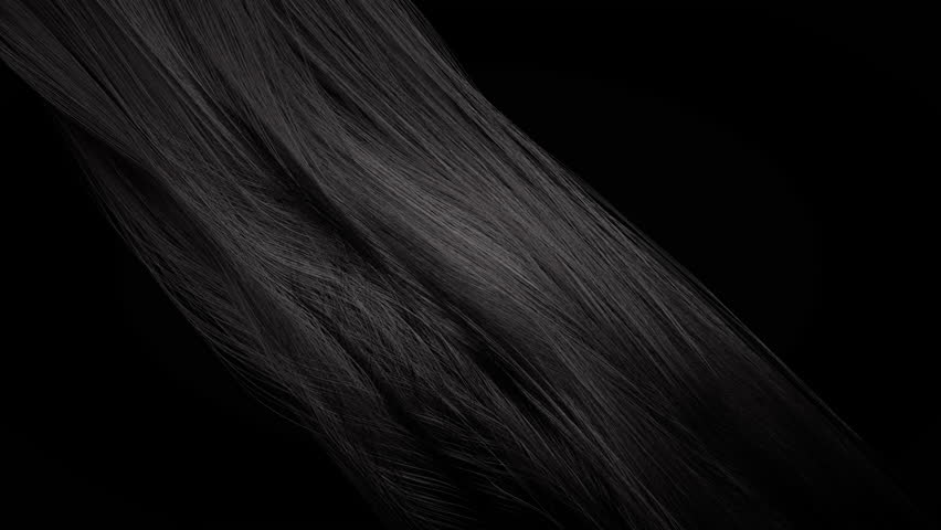 Dark black hair with wave shape, 3d rendering. Motion graphic.