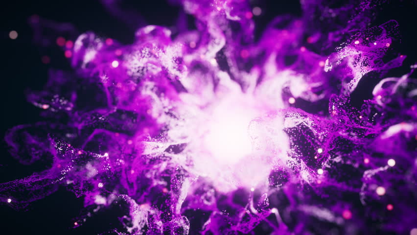 Purple flowing particles with explosive wave effect, 3d rendering. Motion graphic.