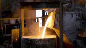 Molten Metal Pouring into Crucible - Foundry, Industry, Steel, Iron, Liquid, Hot, Fire, Sparks, Manufacturing, Smelting, Casting, Metallurgy, Industrial Process - Powered by Shutterstock - Get 15% off with code: PIKWIZARD15
