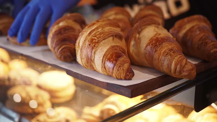 fresh baked croissant in a bakery 