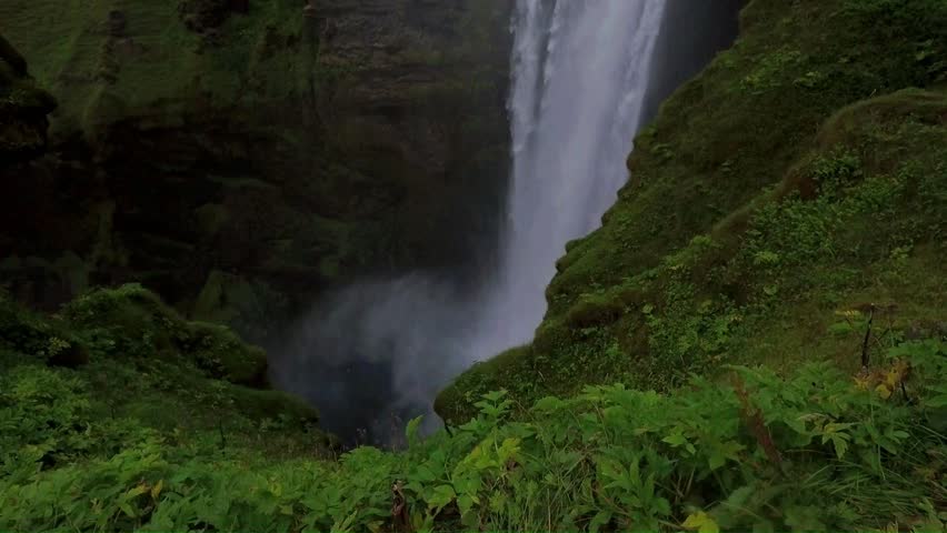Majestic view of Skogafoss, iconic waterfall in Iceland