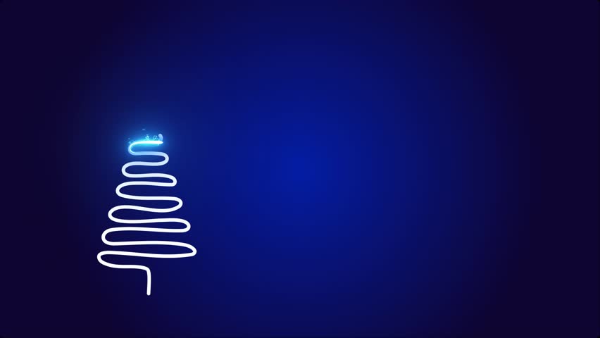2D animation of light outlining a white Christmas tree on a dark blue background, followed by falling snow. Ideal for holiday greetings, festive intros, and winter-themed projects.