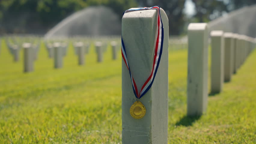 veteran receives a medal of honor during a national cemetery. World War American military cemetery. american veteran cemetery in the summer. Memorial National Cemetery. u.s. war dead memorial day 9 11