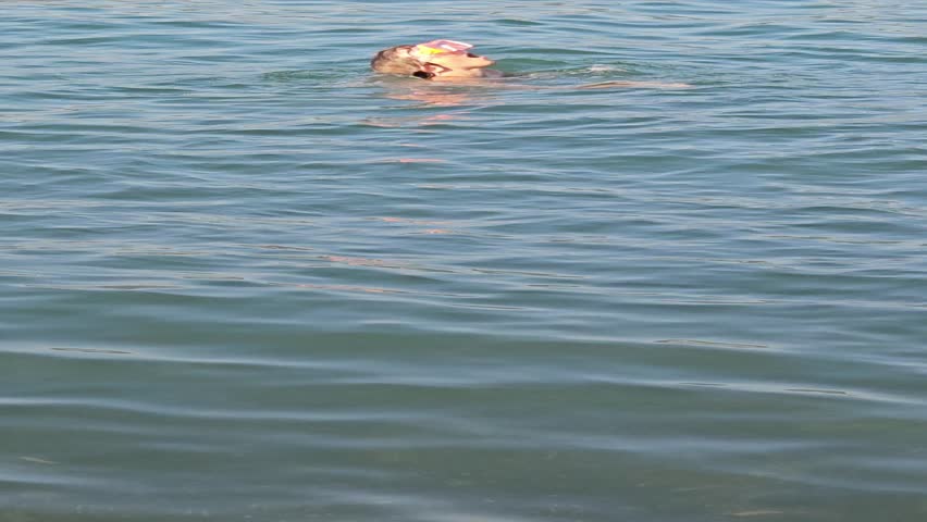 A boy dives into the water on the sea beach