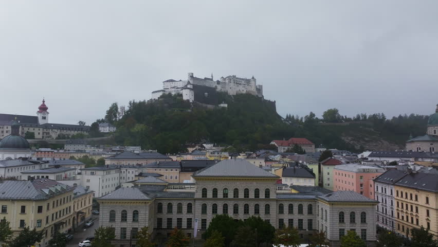 Panning over Salzburg, Austria, showcases the city